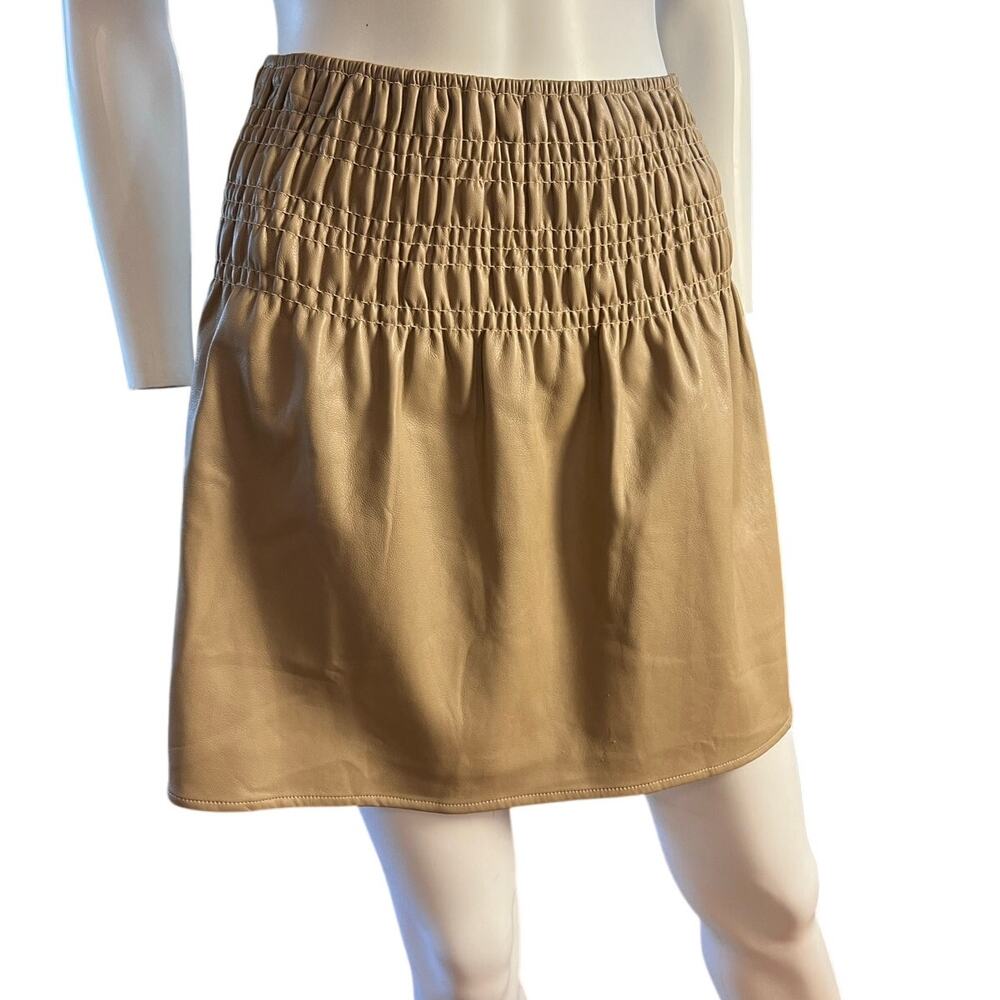 NWT Storia Tan Faux Leather Smocked A-Line Mini Skirt Size Small